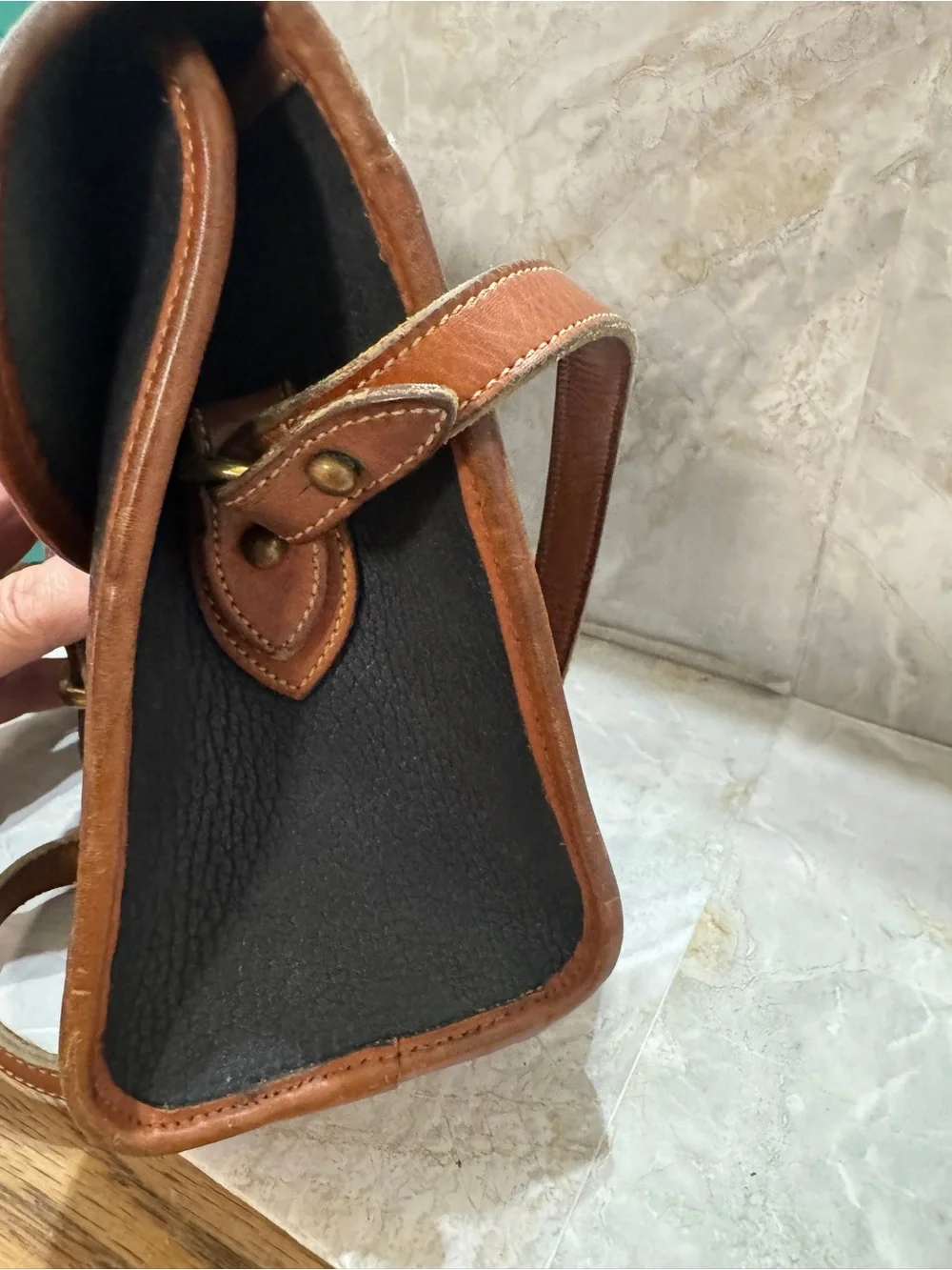 Dooney & Bourke Black and Brown Pebbled Leather Messenger Bag